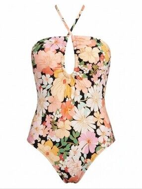 SHADE & SHORE | Floral One Piece Swimsuit Retro Cottagecore Keyhole 16 | XL
